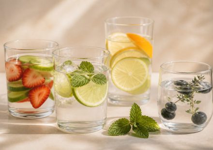 Glasses of water with fresh fruit slices - illustration for Smart Chronic Care: Personalized, Preventive Health Benefits