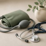 Blood pressure monitor and stethoscope on table - illustration for Benefits of Routine Health Screenings