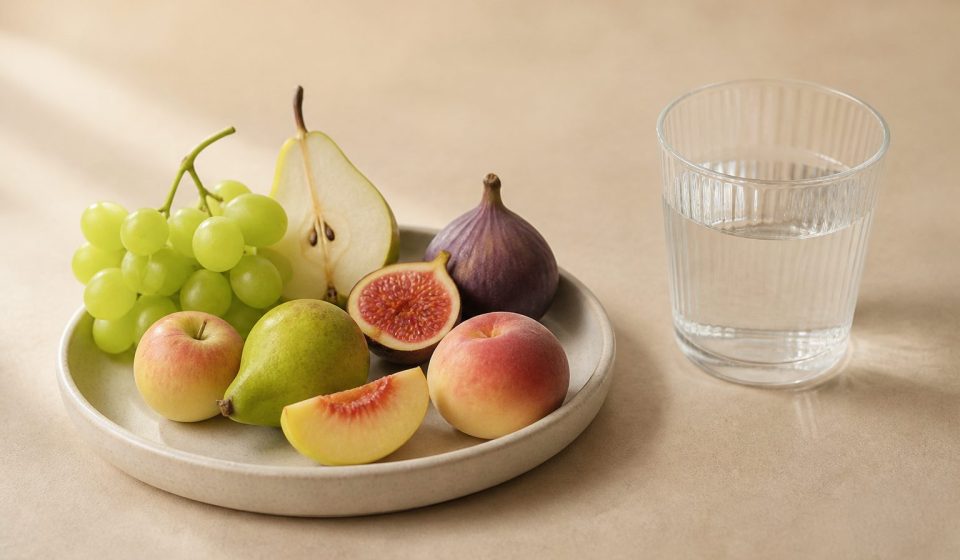 Fresh fruits and a glass of water - illustration for Best Practices for Maintaining a Healthy Lifestyle
