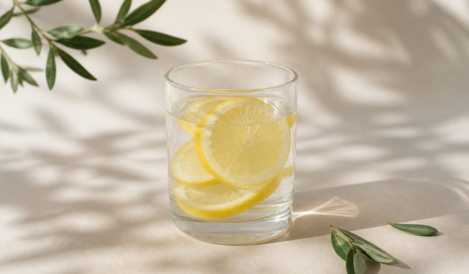Glass of water with fresh lemon slices - illustration for Common Digestive Problems and Prevention