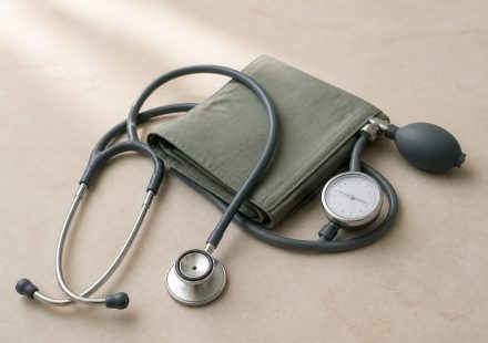 Stethoscope and blood pressure cuff on table - illustration for Health screenings everyone should know for early disease detection