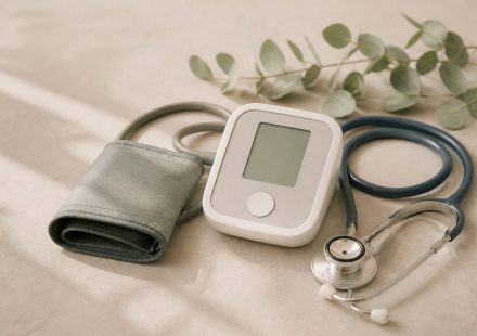 Blood pressure monitor and stethoscope on table - illustration for Common Medical Tests Explained