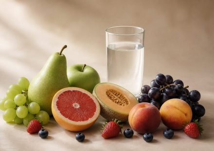 Assorted fresh fruits and a glass of water - illustration for Common Vitamin Deficiencies and Their Symptoms: Warning Signs Your Body Should Never Ignore