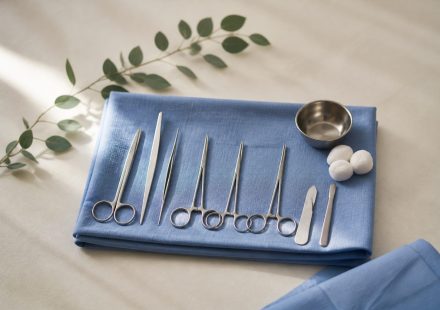 Surgical tools on sterile blue cloth - illustration for Discover different procedures, benefits, risks, recovery expectations