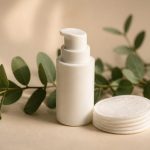 Moisturizer bottle and cotton pads on table - illustration for Dry Skin: Daily Care Tips for Healthy Skin