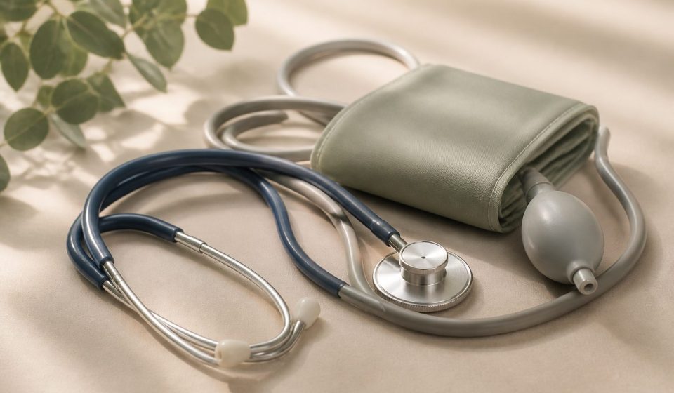 Stethoscope and blood pressure monitor on table - illustration for Essential health checkups men and women need to stay healthy