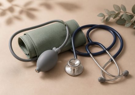Stethoscope and blood pressure cuff on table - illustration for Everything You Need to Know About Health Screenings