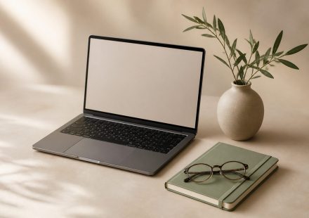 Open laptop with notebook and glasses - illustration for How to research and choose the right healthcare and education options