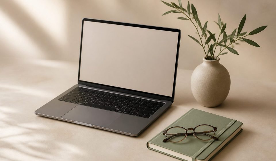 Open laptop with notebook and glasses - illustration for How to research and choose the right healthcare and education options