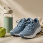 Water bottle apple and running shoes - illustration for Healthy Lifestyle Habits Recommended by Doctors