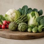 Assorted fresh vegetables on wooden cutting board - illustration for Healthy Meal Planning for Families
