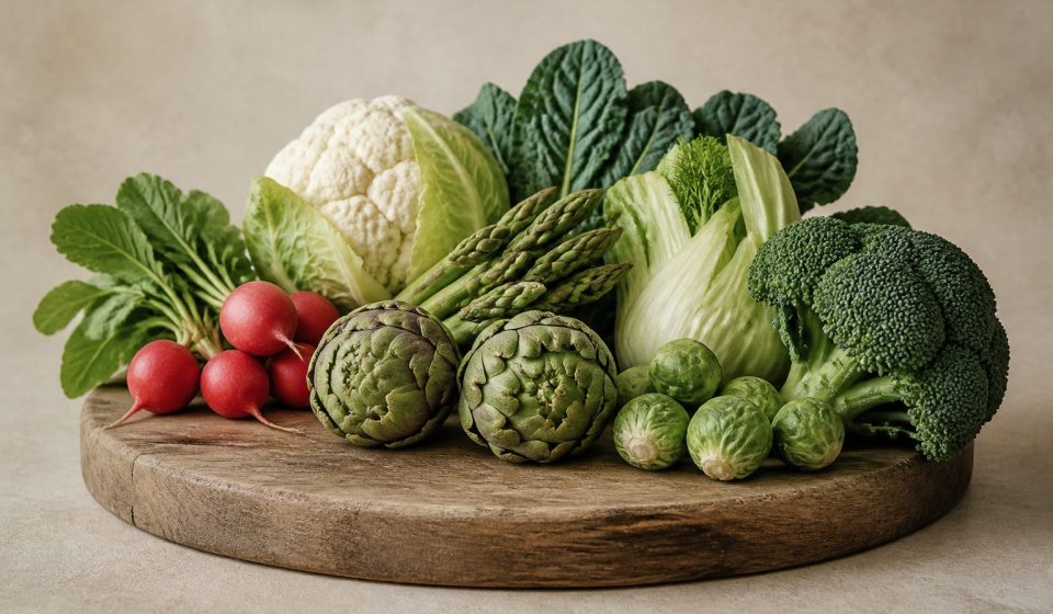 Assorted fresh vegetables on wooden cutting board - illustration for Healthy Meal Planning for Families