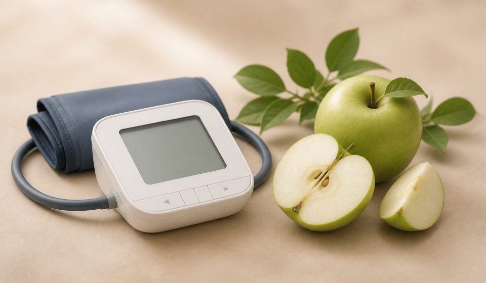 Blood pressure monitor with fresh green apples - illustration for High Blood Pressure: Early Signs You Should Never Ignore and How to Protect Your Heart Health