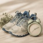 Alarm clock beside a pair of walking shoes - illustration for How Changes in Routine Can Influence Your Physical Function