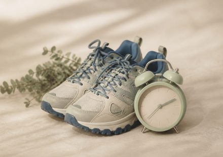 Alarm clock beside a pair of walking shoes - illustration for How Changes in Routine Can Influence Your Physical Function
