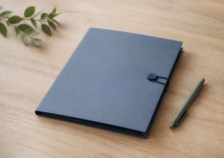 Closed folder on wooden desk with pen - illustration for How Clinics Handle Patient Privacy and Confidentiality