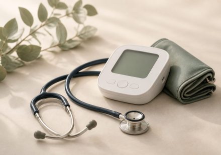 Stethoscope and blood pressure monitor on table - illustration for How clinics support long-term care for chronic conditions