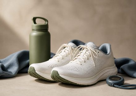 Running shoes water bottle and stopwatch - illustration for How Different Types of Physical Activity Affect the Body