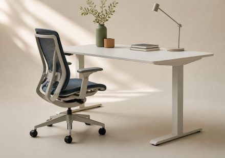 Ergonomic office chair and adjustable desk setup - illustration for How your work environment impacts physical comfort and health