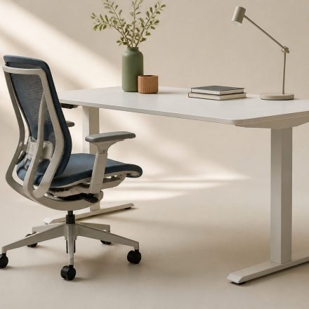 Ergonomic office chair and adjustable desk setup - illustration for How your work environment impacts physical comfort and health