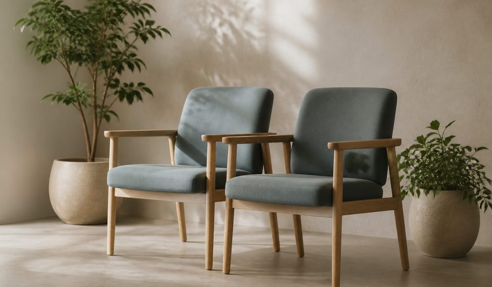Waiting room chairs with healthy plants nearby - illustration for How healthcare clinics help build healthier communities