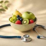 Stethoscope resting beside fresh fruit bowl - illustration for How Healthcare Clinics Promote Community Wellness