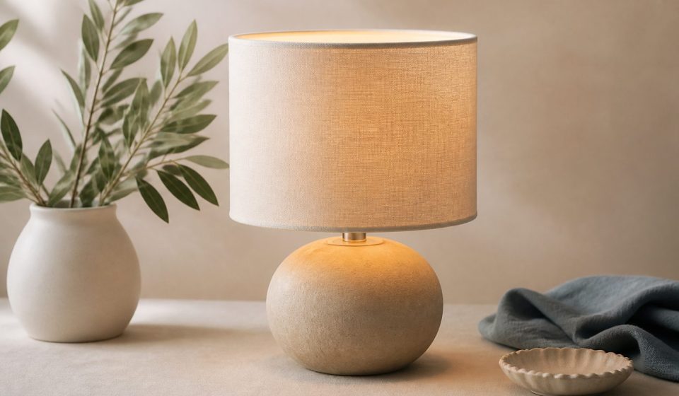 Lamp casting warm light on bedroom table - illustration for How indoor lighting affects your comfort and sleep quality
