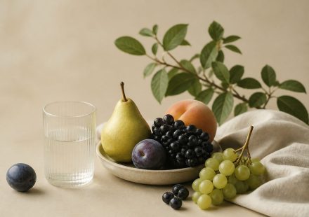 Fresh fruits and a water glass on table - illustration for Lifestyle changes that boost heart health and strength