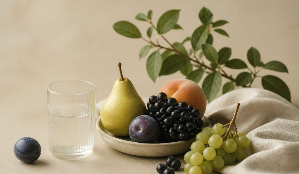 Fresh fruits and a water glass on table - illustration for Lifestyle changes that boost heart health and strength