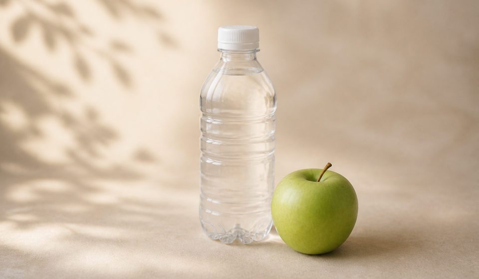 Vitamins water bottle and fresh apple on table - illustration for How preventive care boosts your long-term health and wellness