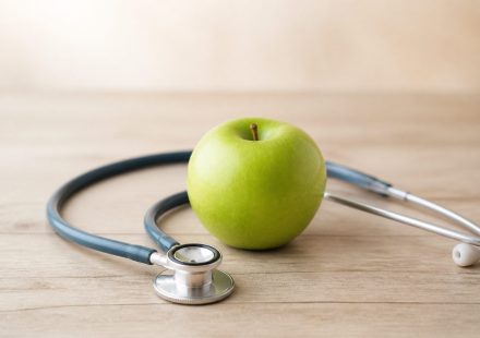 Green apple with stethoscope on wooden table - illustration for How Preventive Healthcare Can Improve Your Quality of Life