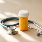 Stethoscope beside a prescription pill bottle - illustration for How Primary Care Clinics Support Long-Term Health