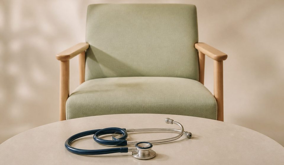 Waiting room chair with a stethoscope on table - illustration for How Regular Clinic Visits Improve Overall Wellness