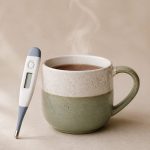 Thermometer beside a steaming hot cup - illustration for How temperature changes impact your body and health