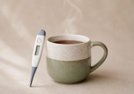 Thermometer beside a steaming hot cup - illustration for How temperature changes impact your body and health