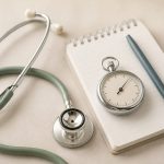 Stopwatch beside a stethoscope and notepad - illustration for How to Make the Most of a Short Clinic Appointment
