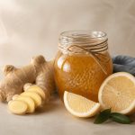 Honey jar lemon slices fresh ginger root - illustration for How to Strengthen Your Immune System Naturally: Doctor-Recommended Ways to Stay Healthy and Fight Infections
