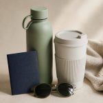 Passport sunglasses water bottle and travel mug - illustration for How travel and time changes impact wellness and tips to stay healthy