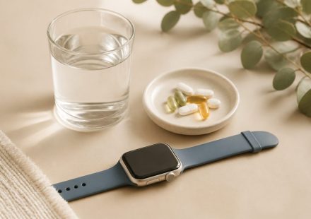 Smartwatch next to prescription medication and water glass - illustration for How personalized healthcare in 2026 is changing patient outcomes