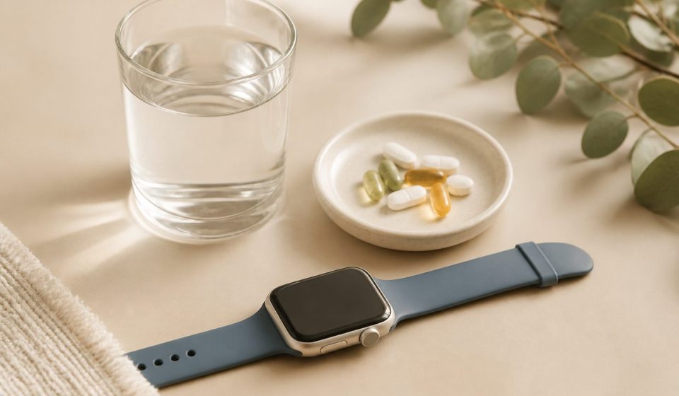 Smartwatch next to prescription medication and water glass - illustration for How personalized healthcare in 2026 is changing patient outcomes