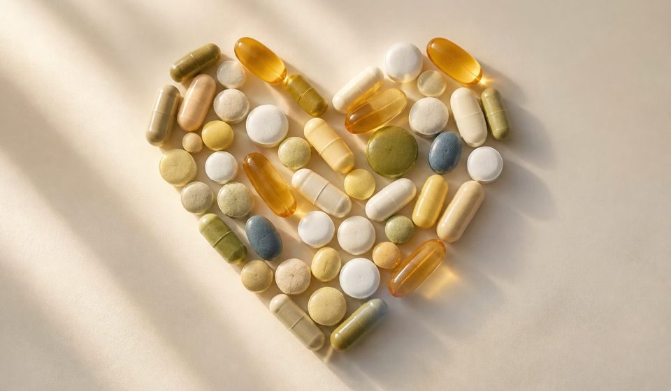 Colorful vitamins arranged in a heart shape - illustration for how personalized wellness plans can improve your health and lifespan