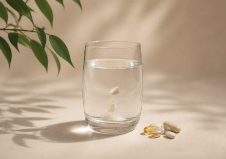 Glass of fresh water with vitamin pills - illustration for How to use preventive healthcare to live healthier longer