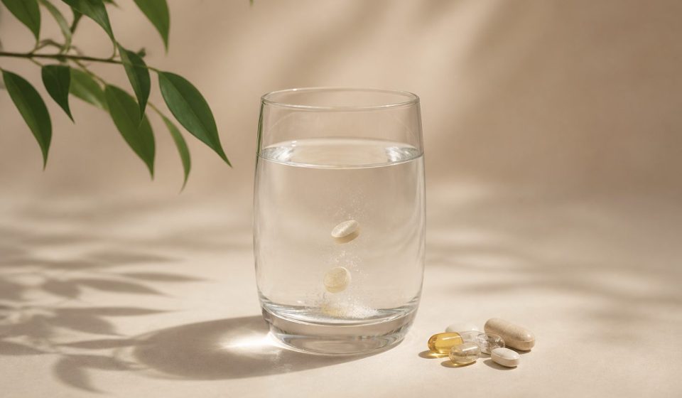 Glass of fresh water with vitamin pills - illustration for How to use preventive healthcare to live healthier longer