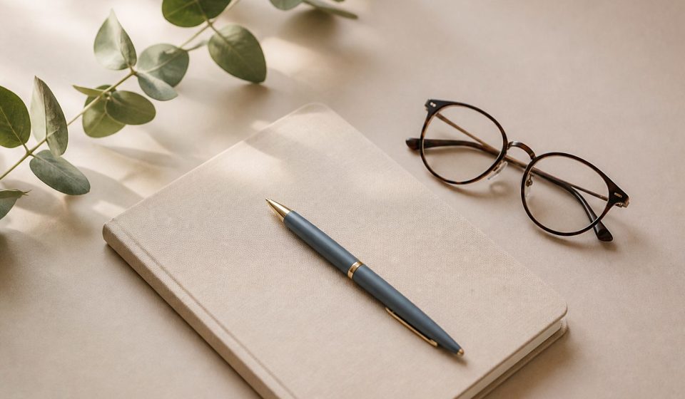 Notepad pen and eyeglasses on table - illustration for Questions to Ask Your Doctor During an Appointment