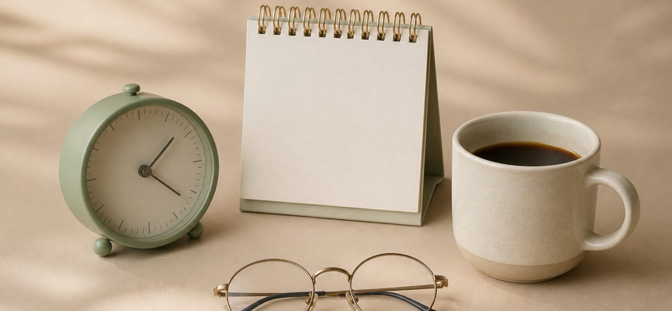 Alarm clock, calendar, cup of coffee, eyeglasses - illustration for Should you schedule cancer screenings earlier than recommended?