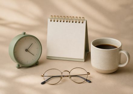 Alarm clock, calendar, cup of coffee, eyeglasses - illustration for Should you schedule cancer screenings earlier than recommended?
