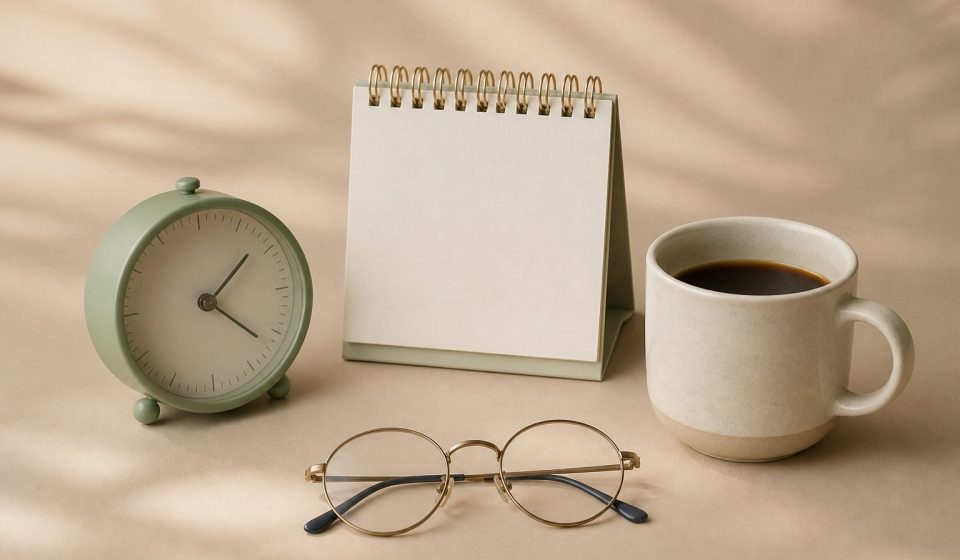 Alarm clock, calendar, cup of coffee, eyeglasses - illustration for Should you schedule cancer screenings earlier than recommended?