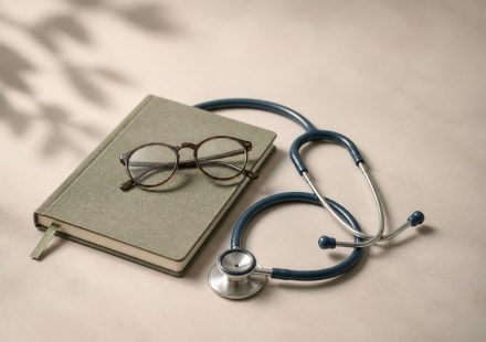 Stethoscope beside a notebook and glasses - illustration for The Benefits of Personalized Healthcare