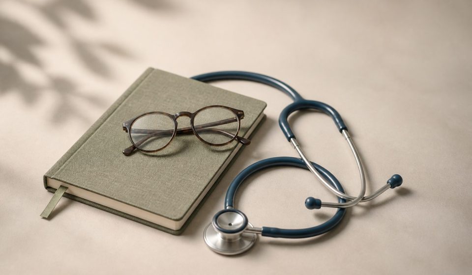Stethoscope beside a notebook and glasses - illustration for The Benefits of Personalized Healthcare