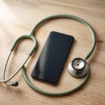 Smartphone and stethoscope on wooden table - illustration for Why telemedicine and virtual care are vital to healthcare today